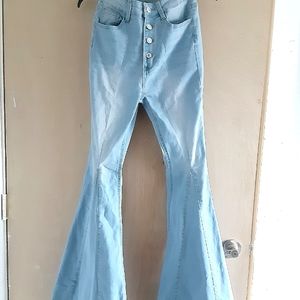 Super Flare High Waisted Bleach Style Baby Doll Jean Bell Bottoms
